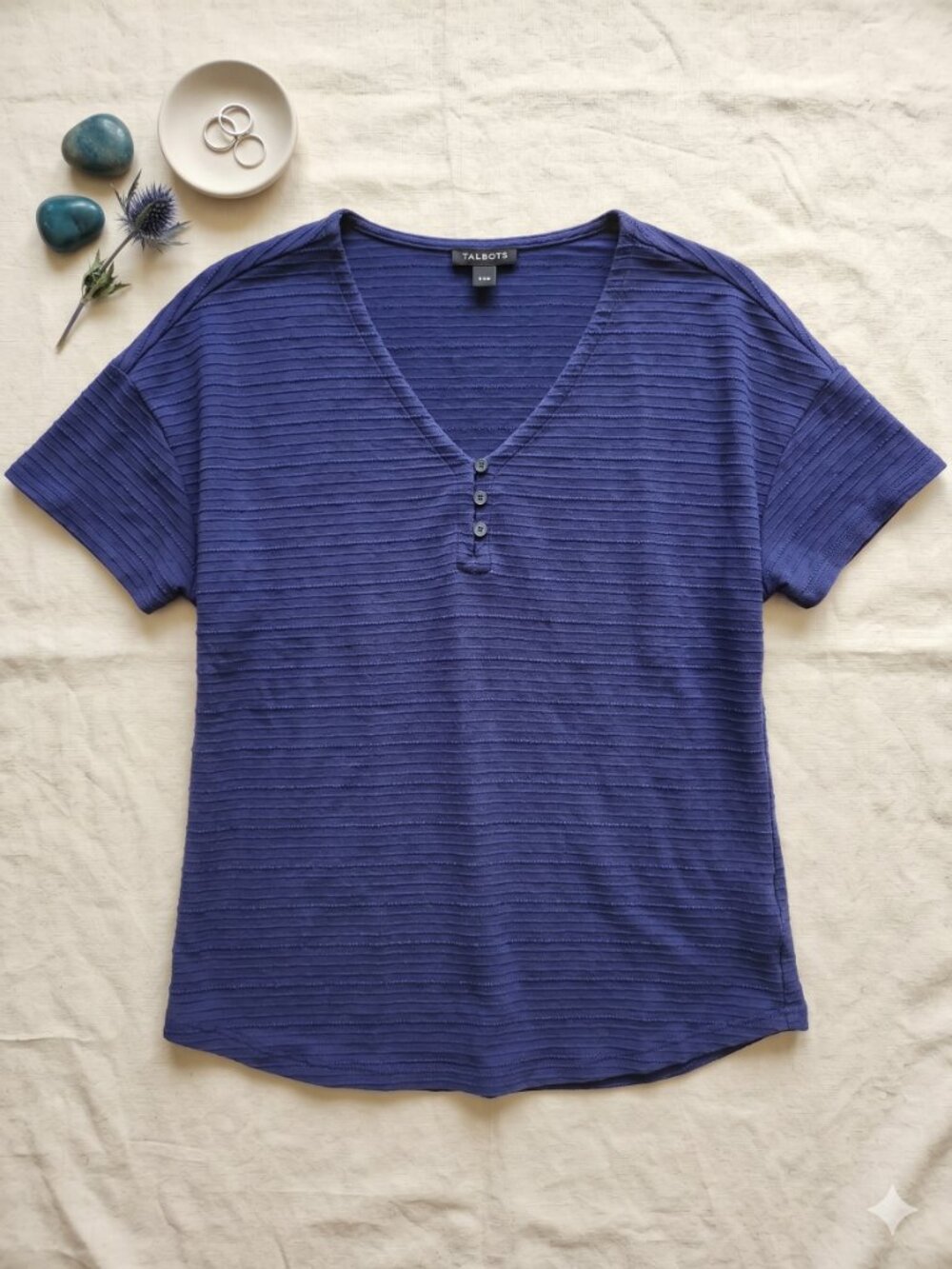 Talbots Blue Short Sleeve V-Neck Top